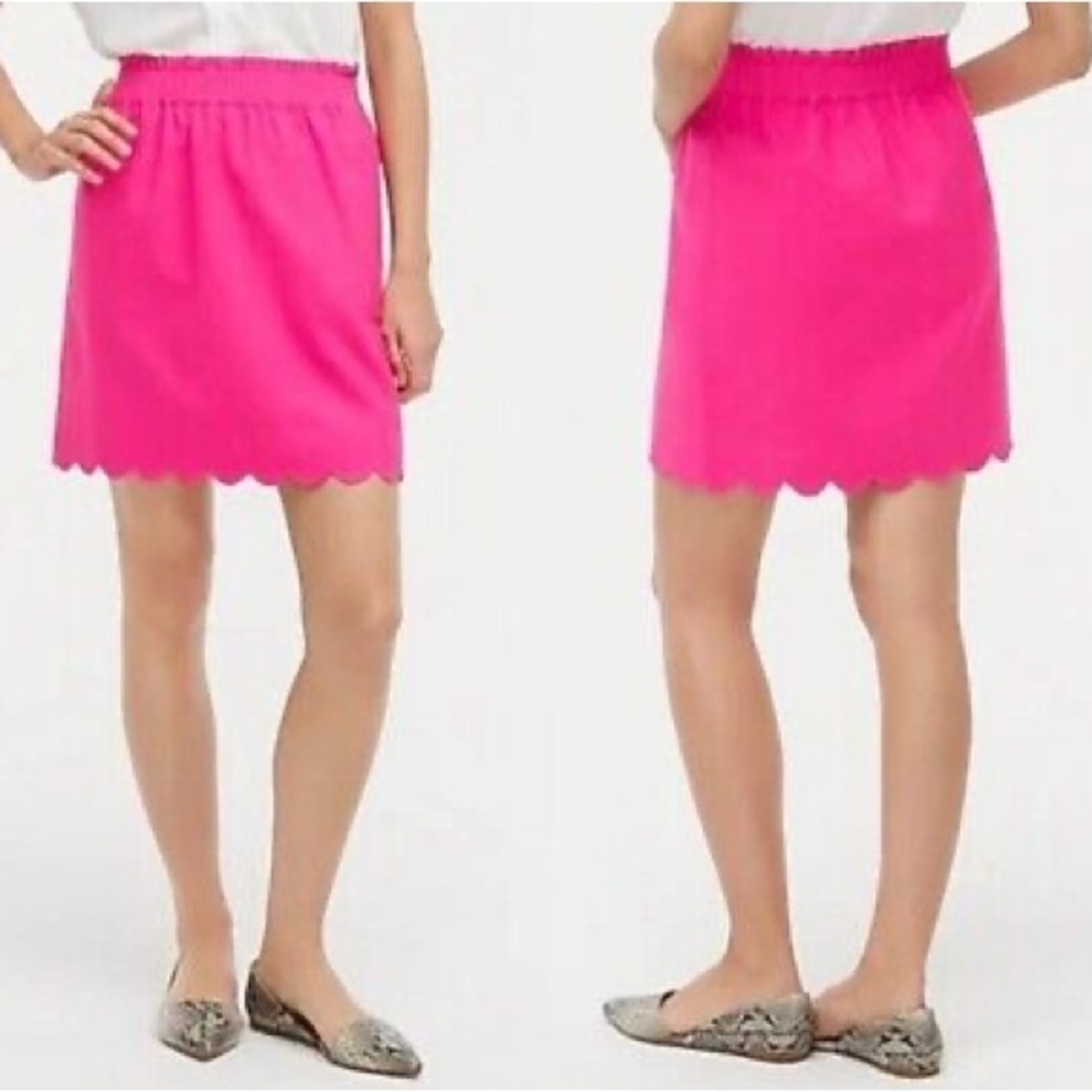 J. Crew Bright Pink Linen Scalloped Hem Skirt Size 00